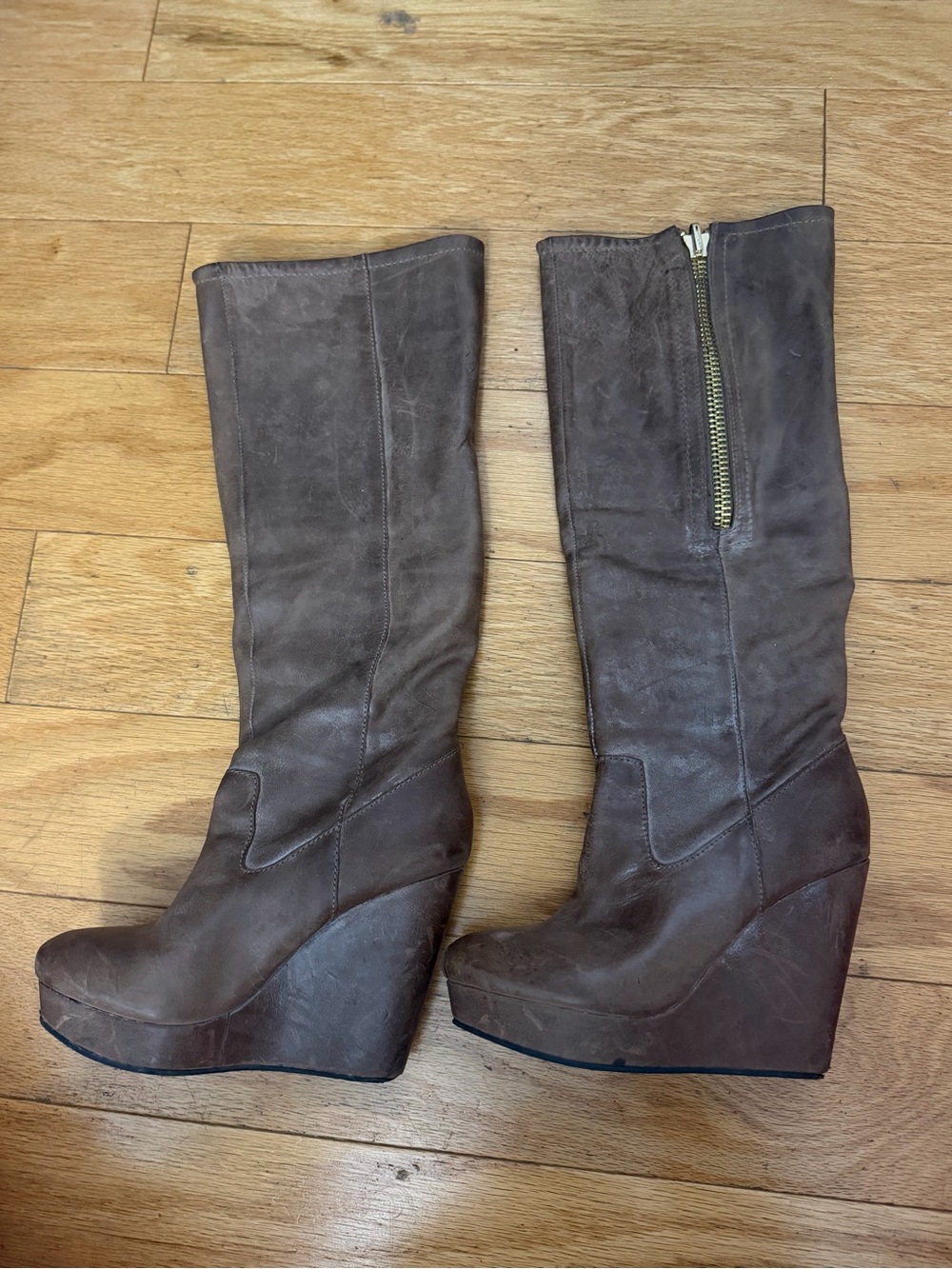 Steve Madden Brown Wedge Knee-High Boots with Side Zip